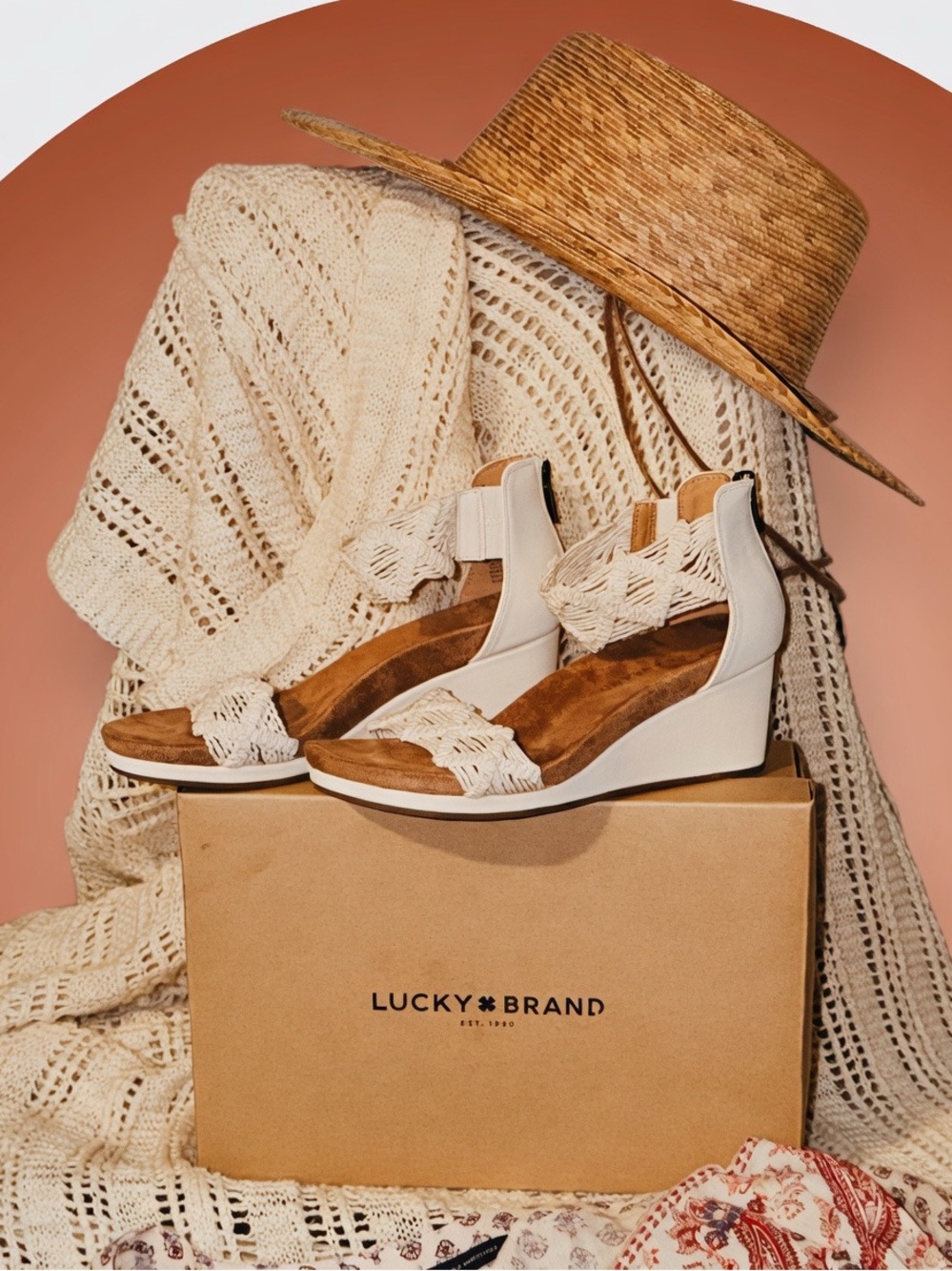 Lucky Brand Cream Braided Wedge Sandals